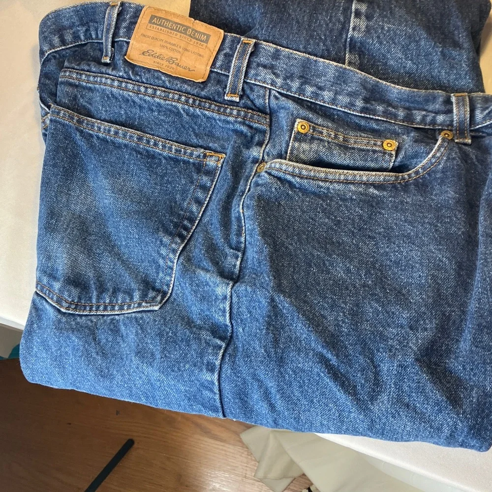 Eddie Bauer Authentic Denim Jeans in a Medium-to-Dark Blue Wash Size: 42x30